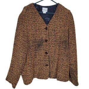Fashion Bug Jacket Coat Shoulder‎ Pads Vtg Brown Buttons Womens Plus 2X